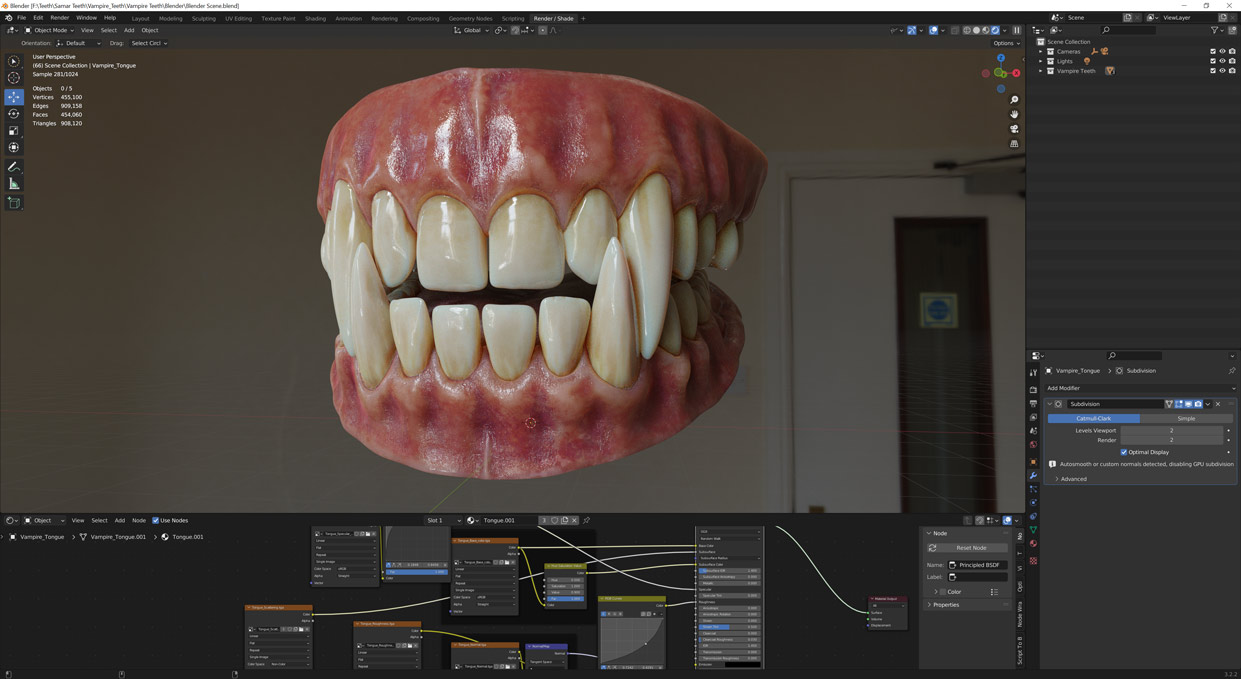 3D Vampire Teeth model for blender