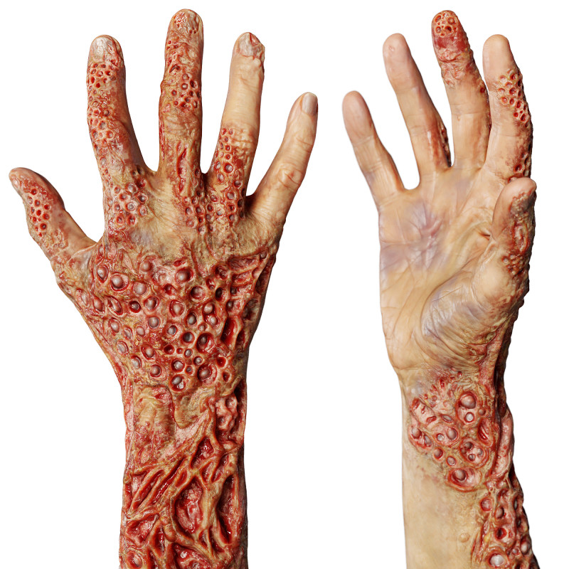 Male zombie hand 3D model with realistic scars and 8K PBR textures