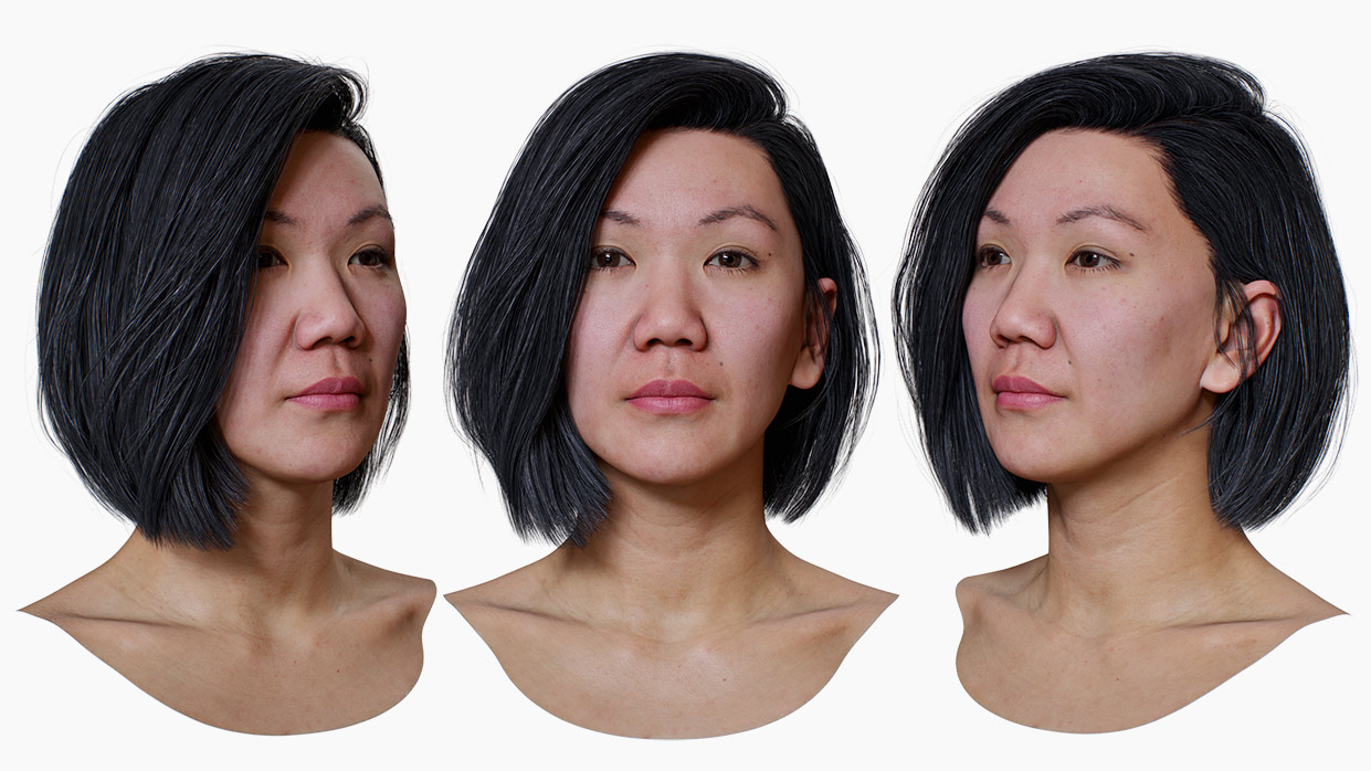 Download asian female 3d head model with realistic hair