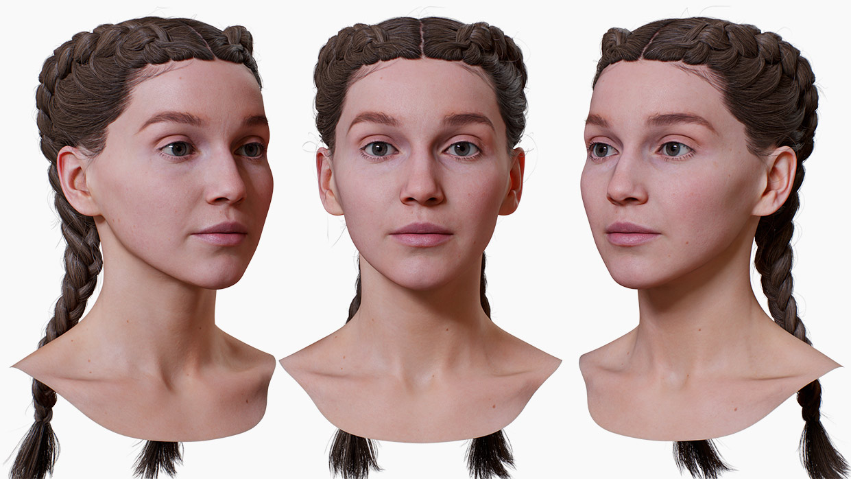 Download realistic female 3d head model with hair for zbrush, Blender, OBJ, FBX and marmoset toolbag 4