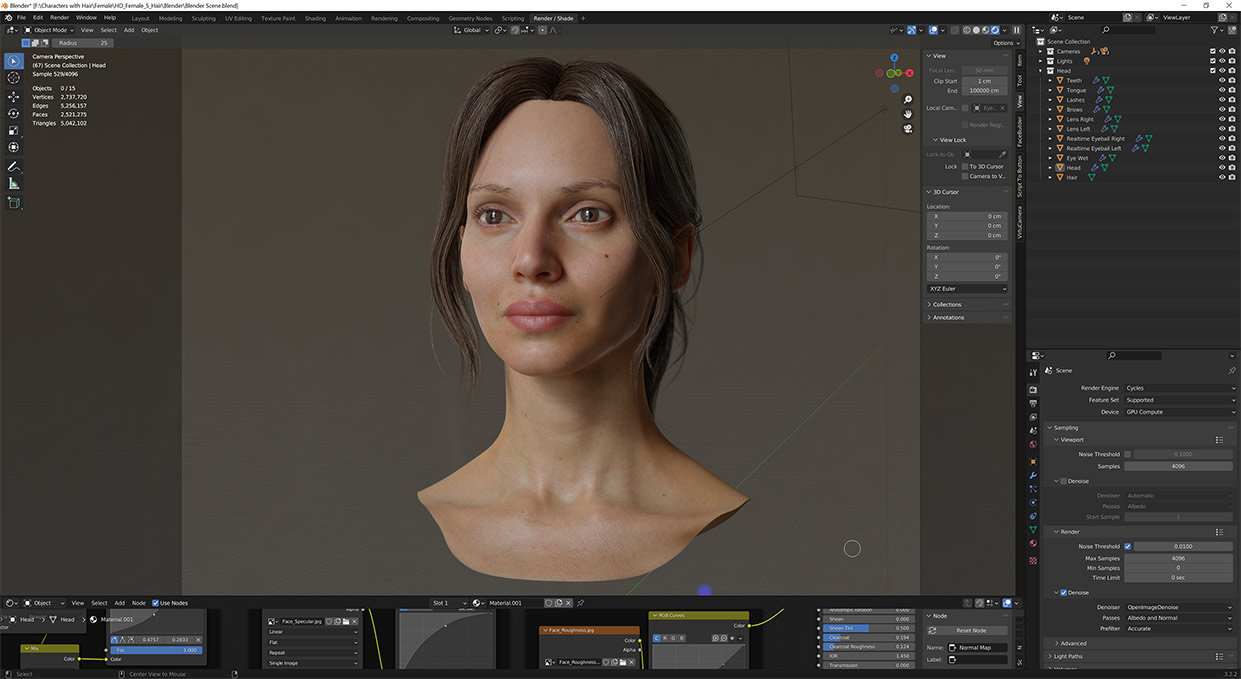 Download polygon hair model for blender 3.2