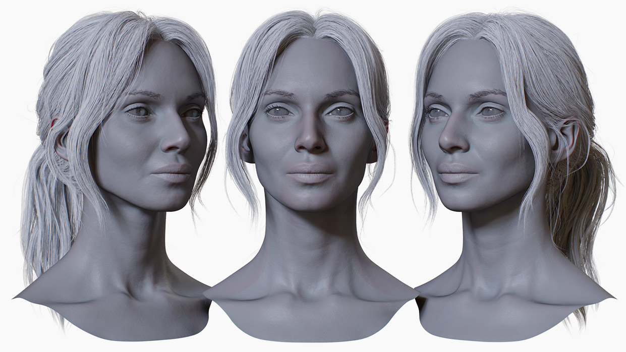 Download beautiful female 3d head model with realistic 3d hair cards for realtime rendering