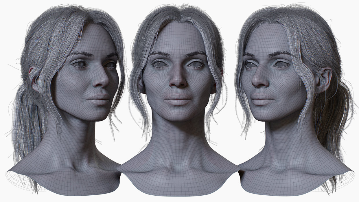 Wireframe 3d topology female head loops