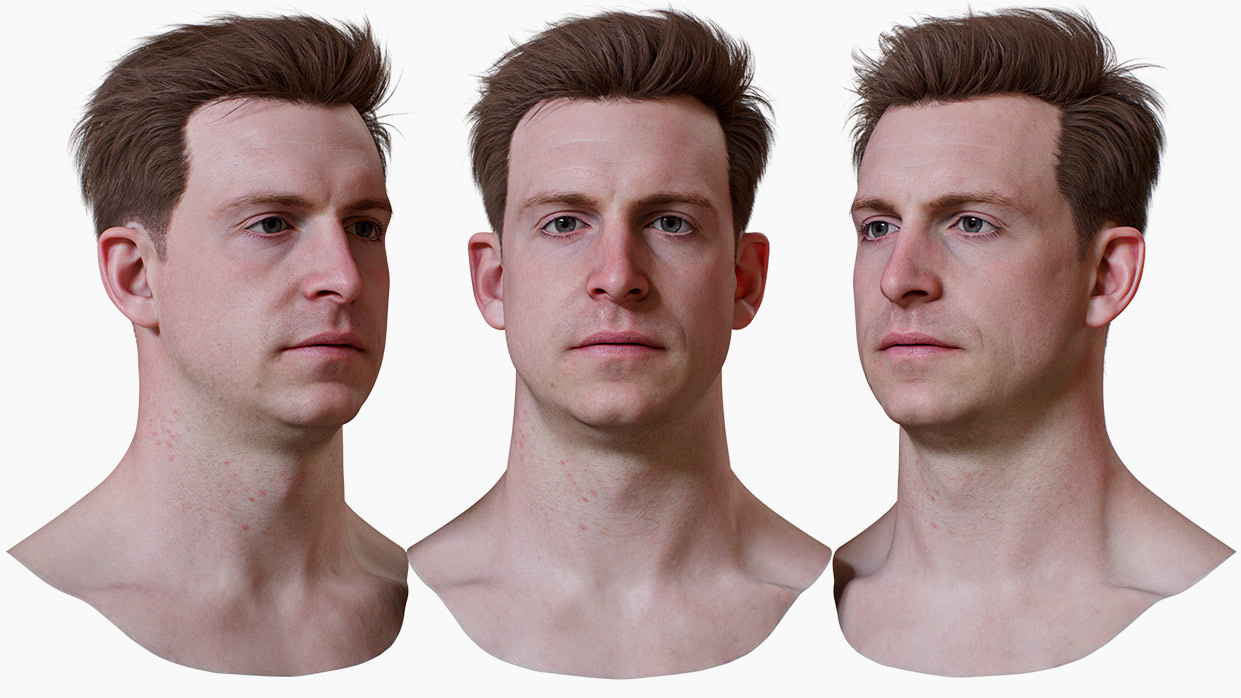 Realistic 3D Male Head Model with Detailed Polygon Hair - 3DScanStore