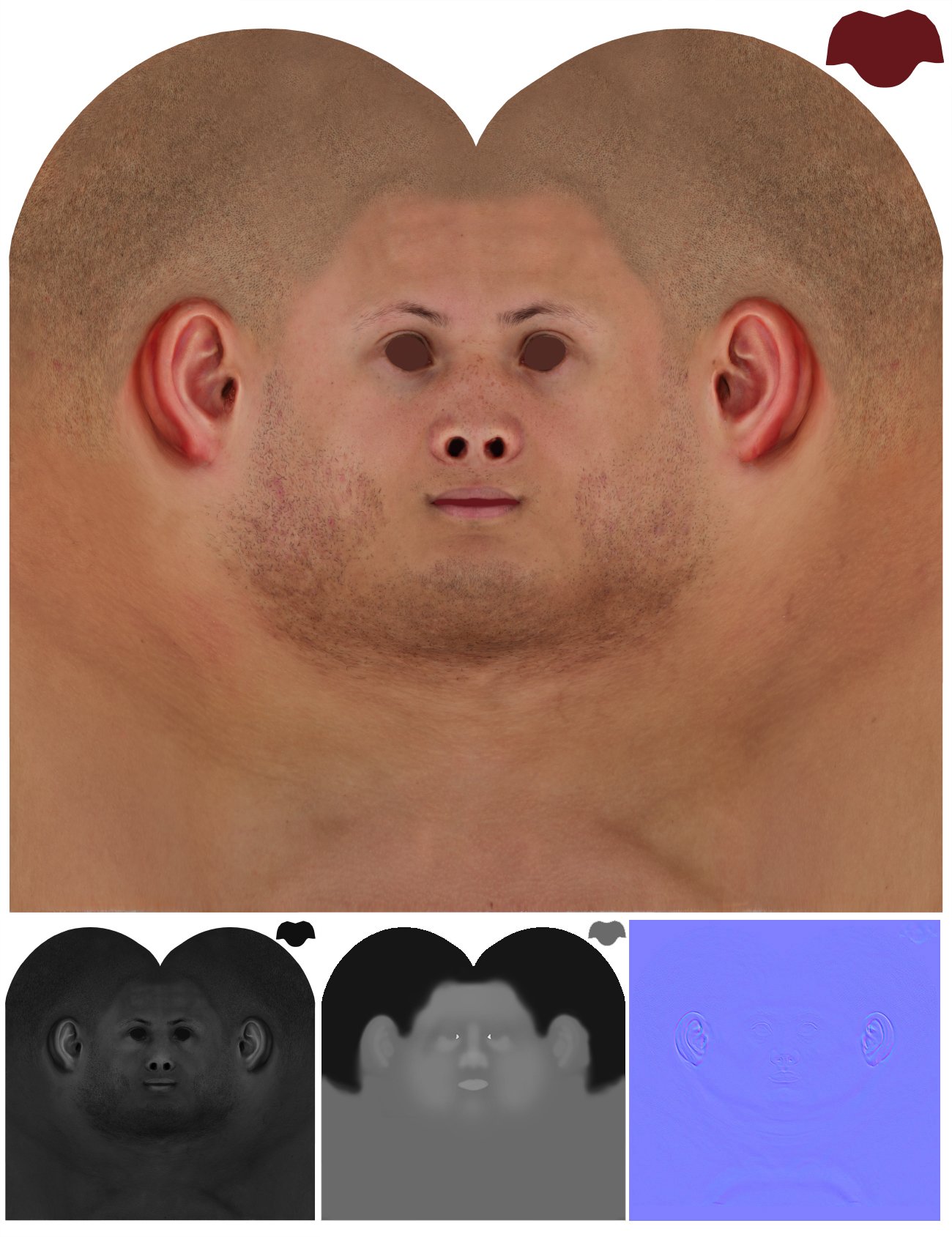 Male 3D model / Retopologised Head Scan 021