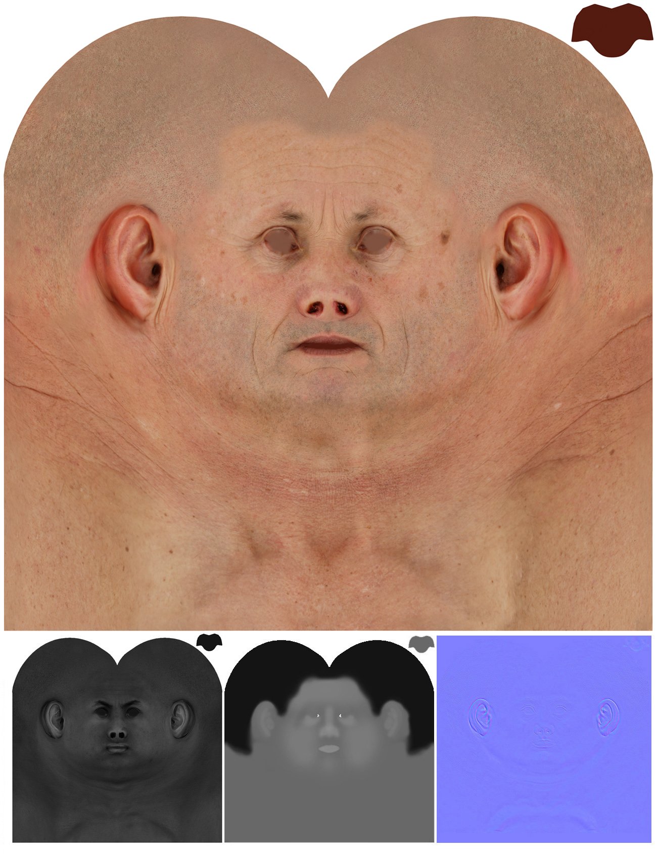 Male 3D model / Retopologised Head Scan 38