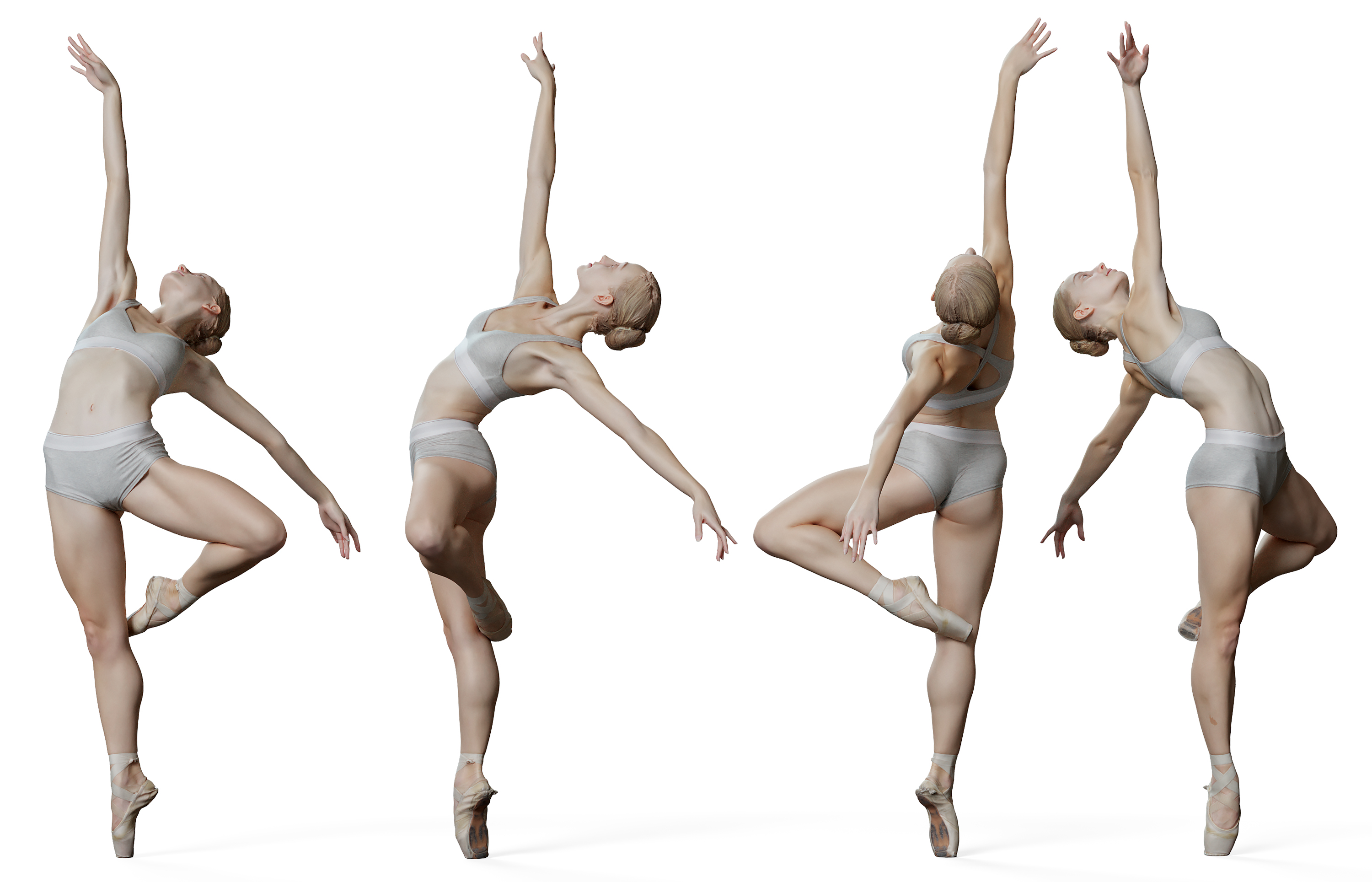 Premium Photo | Emotional female ballet dancer in body suit posing in dance  in various poses against white background.