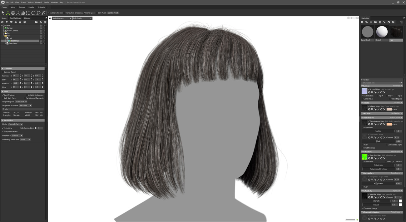 polygon hair for marmoset toolbag